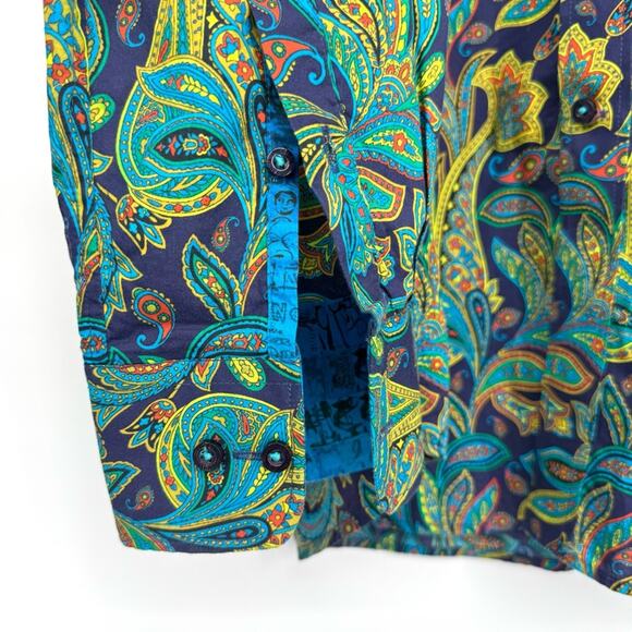 David Smith Australia Men's Slim‎ Fit Paisley Button Up Long Sleeve Shirt Size L - Picture 5 of 11